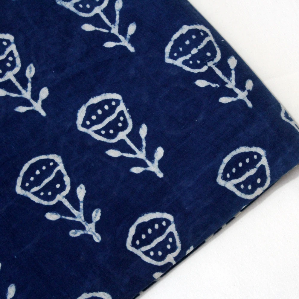 Cotton style dess Indigo fabric Floral Hand Block Print Sanganeri Print Wholesale Fabric
