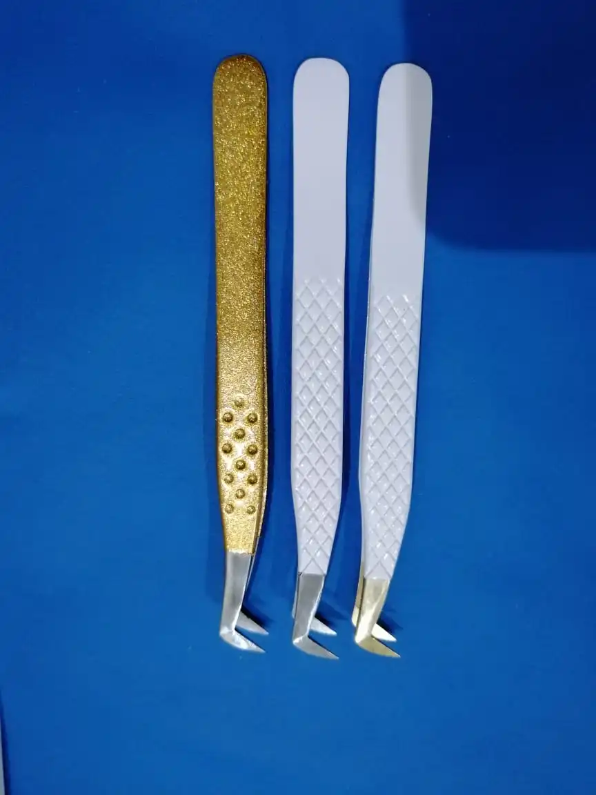 Professional White Gold Eyelash Extension googd quality beauty instruments  Tweezers set of 6 with Magnetic Case