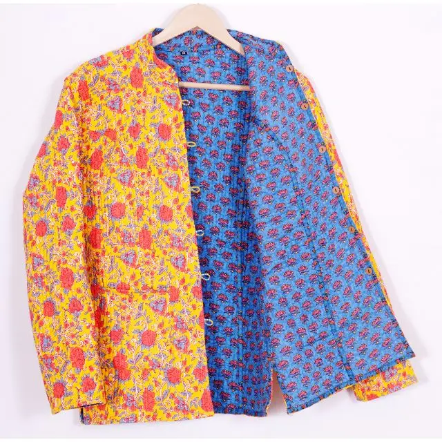Reversible Floral Kantha Quilted Jacket Double Sided Jackets Ladies Winter Cotton Blazer Indian Cotton Women Quilt Jacket