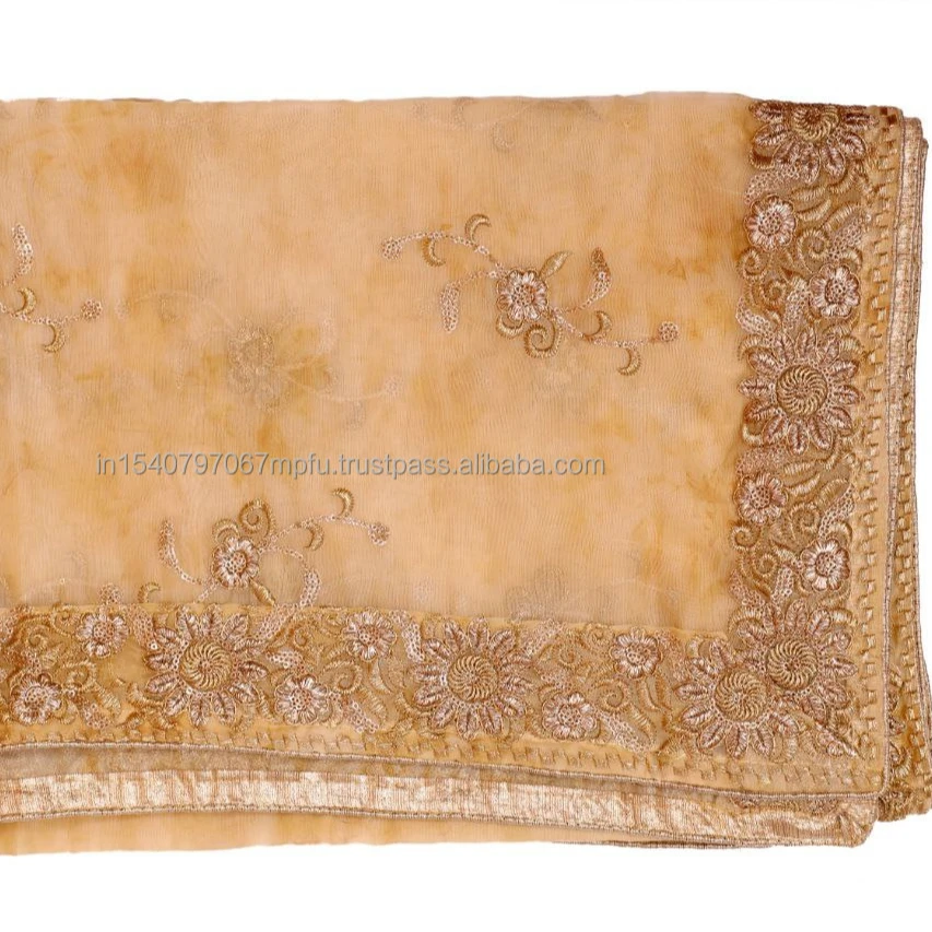 Indian Handmade Light Color Organza  Ara Tari Embroidery Work Dupatta For All Wear