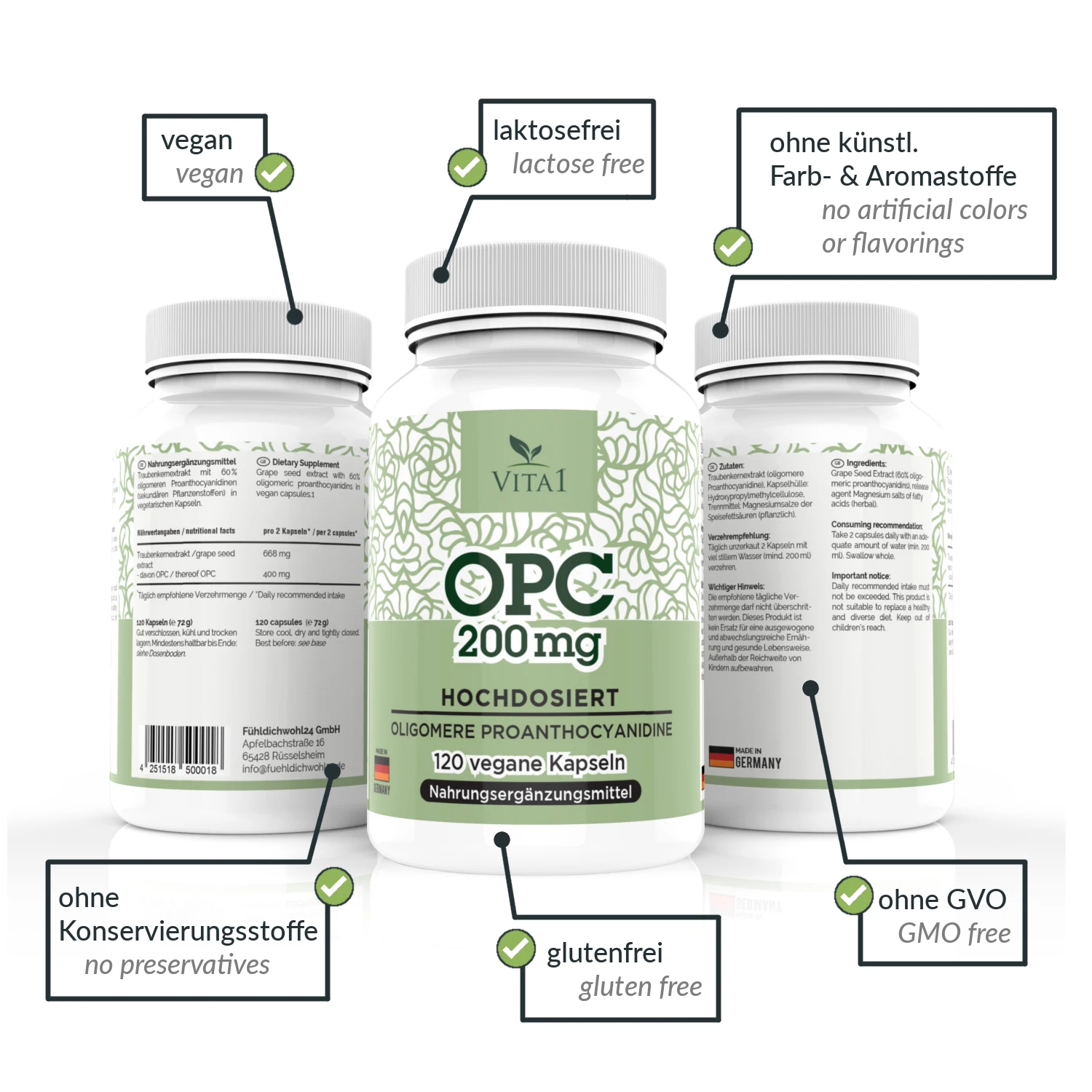 
Grape Seed Extract Capsules Made In Germany Herbal Health Supplements Slimming Pills VITA1 Providing Energy HealthCare 