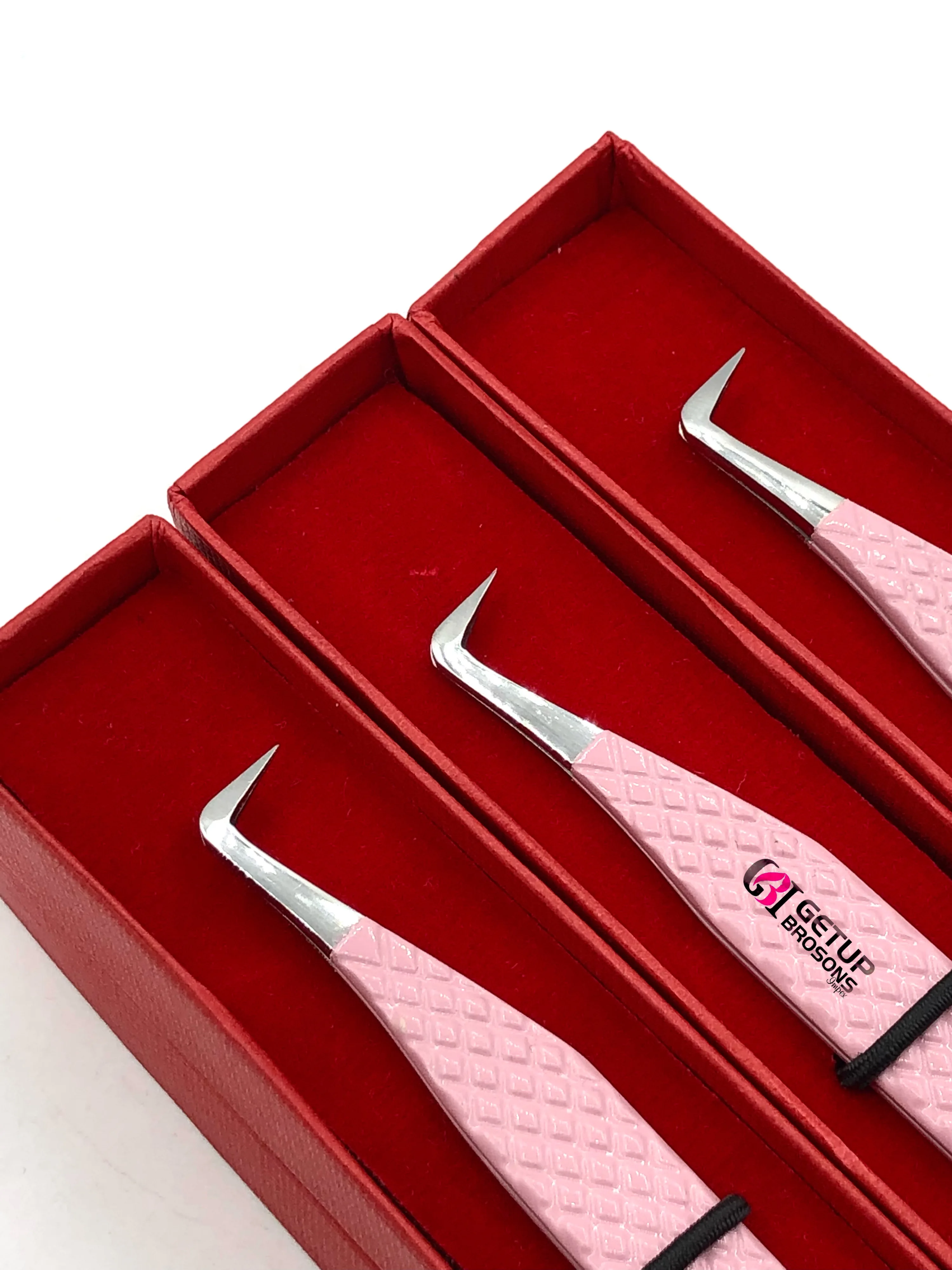 Professional Best Design 90 Degree Light Pink Powder Coating Silver Tip Eyelash Extension Tweezers Stainless Steel Beauty Tools