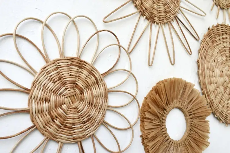 African Hanging Wall Baskets Decorative Baskets, Set 5 Interior Wall Decoration Natural Handmade