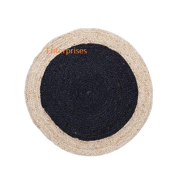 Black and Natural Colour Jute Braided Rugs and Carpets in Customized Size Door Mat  Rag Rugs for Indoor and Outdoor