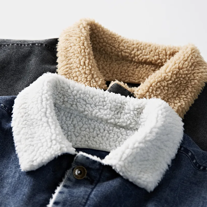 Зимняя теплая куртка на заказ оптом одежда джинсовое пальто мужская повседневная верхняя с меховым воротником