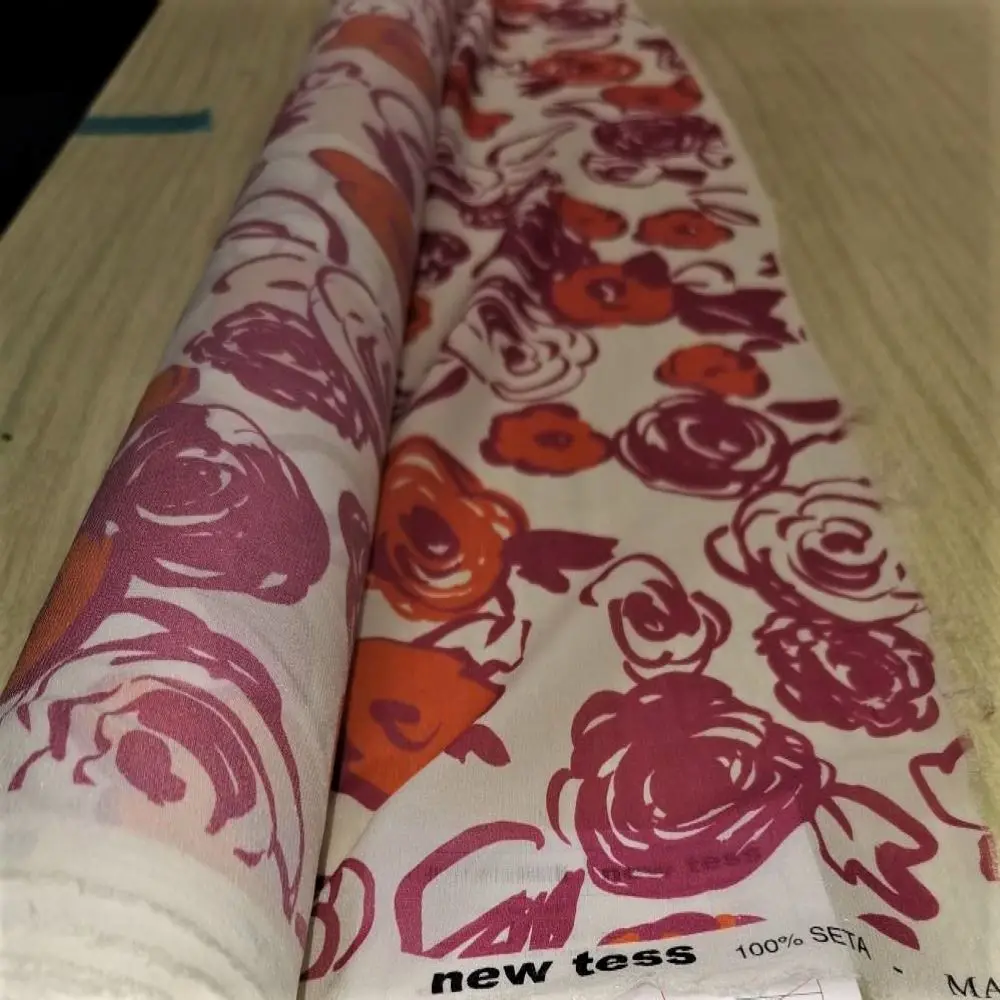  FLOREAL красная 100% шелковая ткань Сделано в Италии