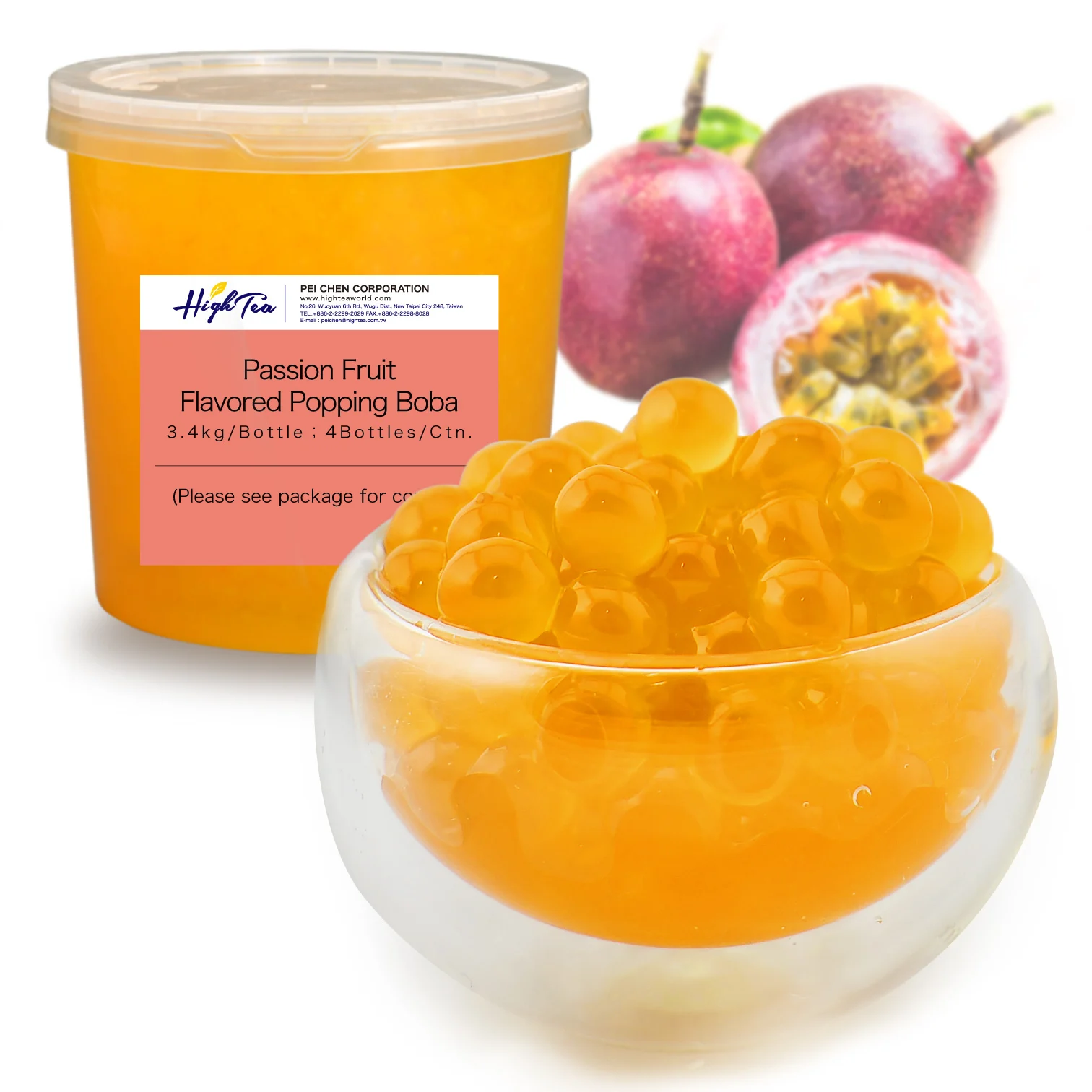 
Hot Sale Wholesale Taiwan HighTea Passion Fruit Popping Boba Juice Ball 