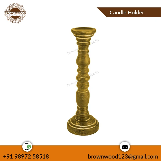 Premium Quality Home Decoration Burnt Color Mango Wood Church Candle Holder Candle Stand & Pillar Holder For Decoration Use