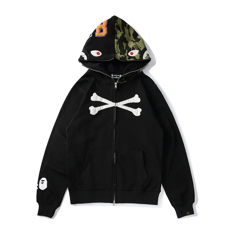 Fall Winter Fashion Wholesale Camouflage Coupleswear Casual Cardigan Hooded Bape Shark Men Plus Size Hoodies Jacket