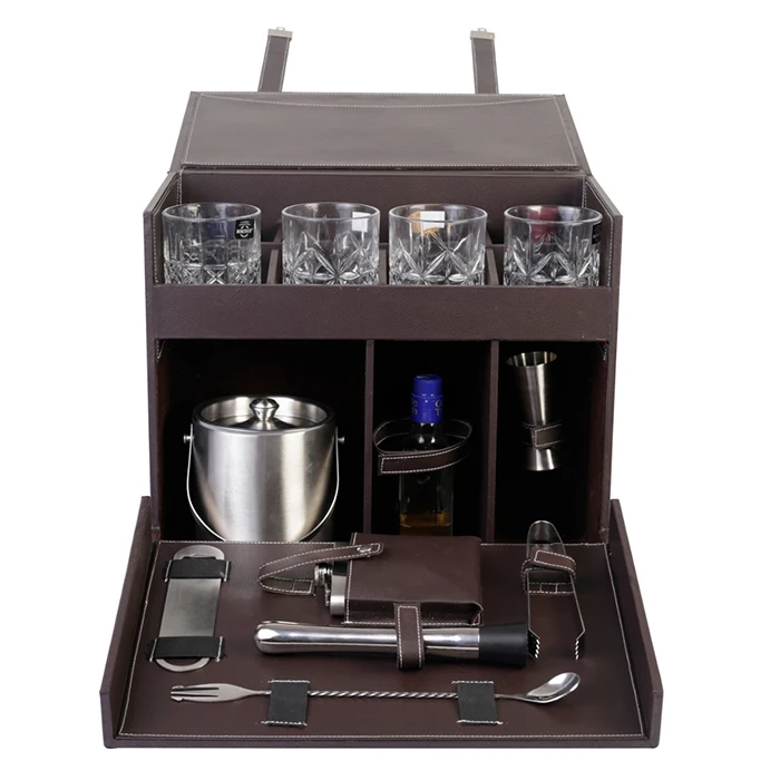 
Promotional Customized Cocktail Shaker Bar Set With Branding Logo Best Quality Factory Direct Bar Tools Set Bartender Travel Bag 