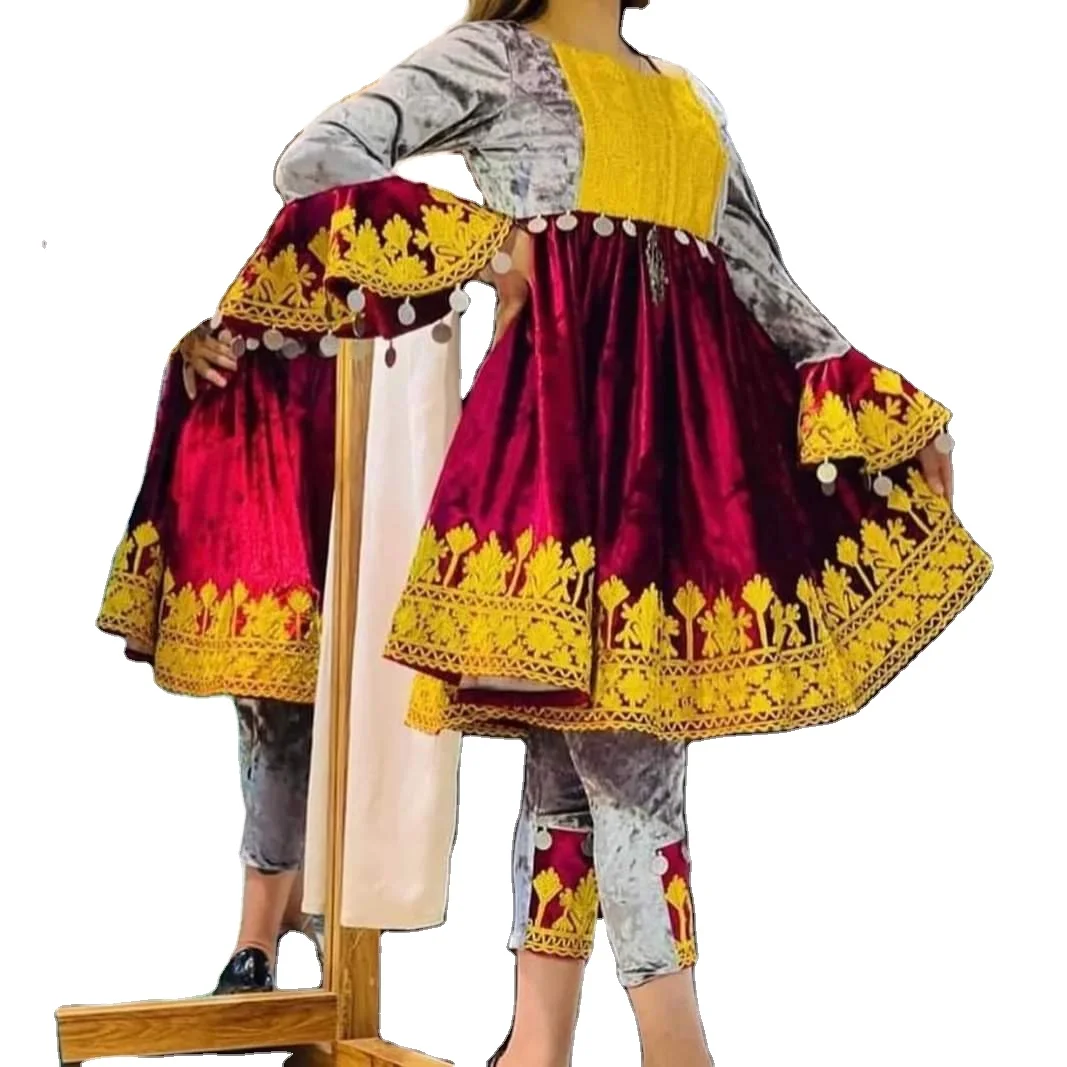 New Designs 2022 2023 Afghani Kuchi Dresses For Eid quality solid color Embroidery long sleeve Afghan women dress