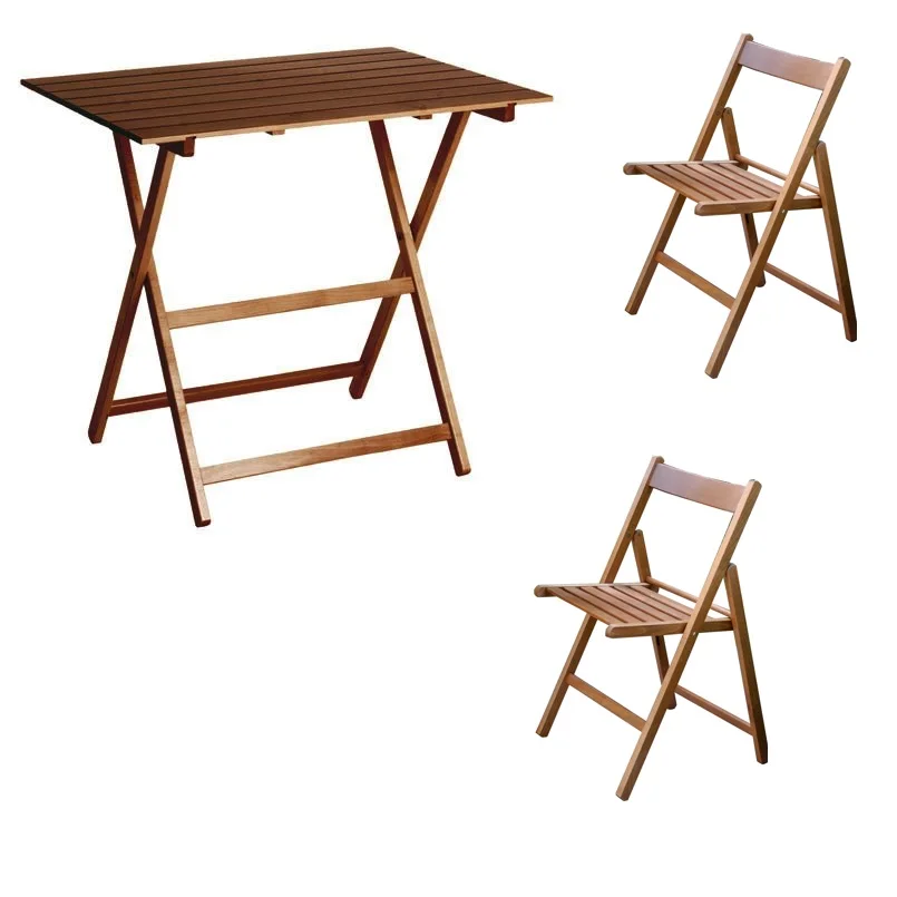 Premium quality Italian Folding Set table cm 60x80 with 2 chairs in solid beech wood walnut color for indoor and outdoor use