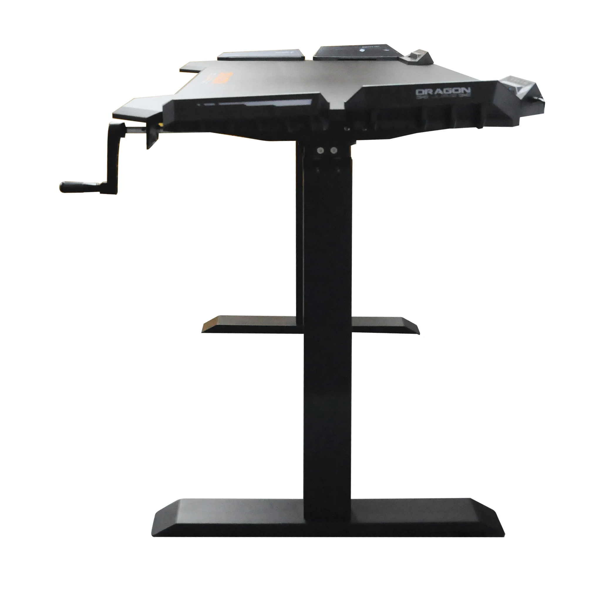 Hand crank move up and down OEM logo private mold RGB switch light by touch pad computer gaming desk with mouse pad