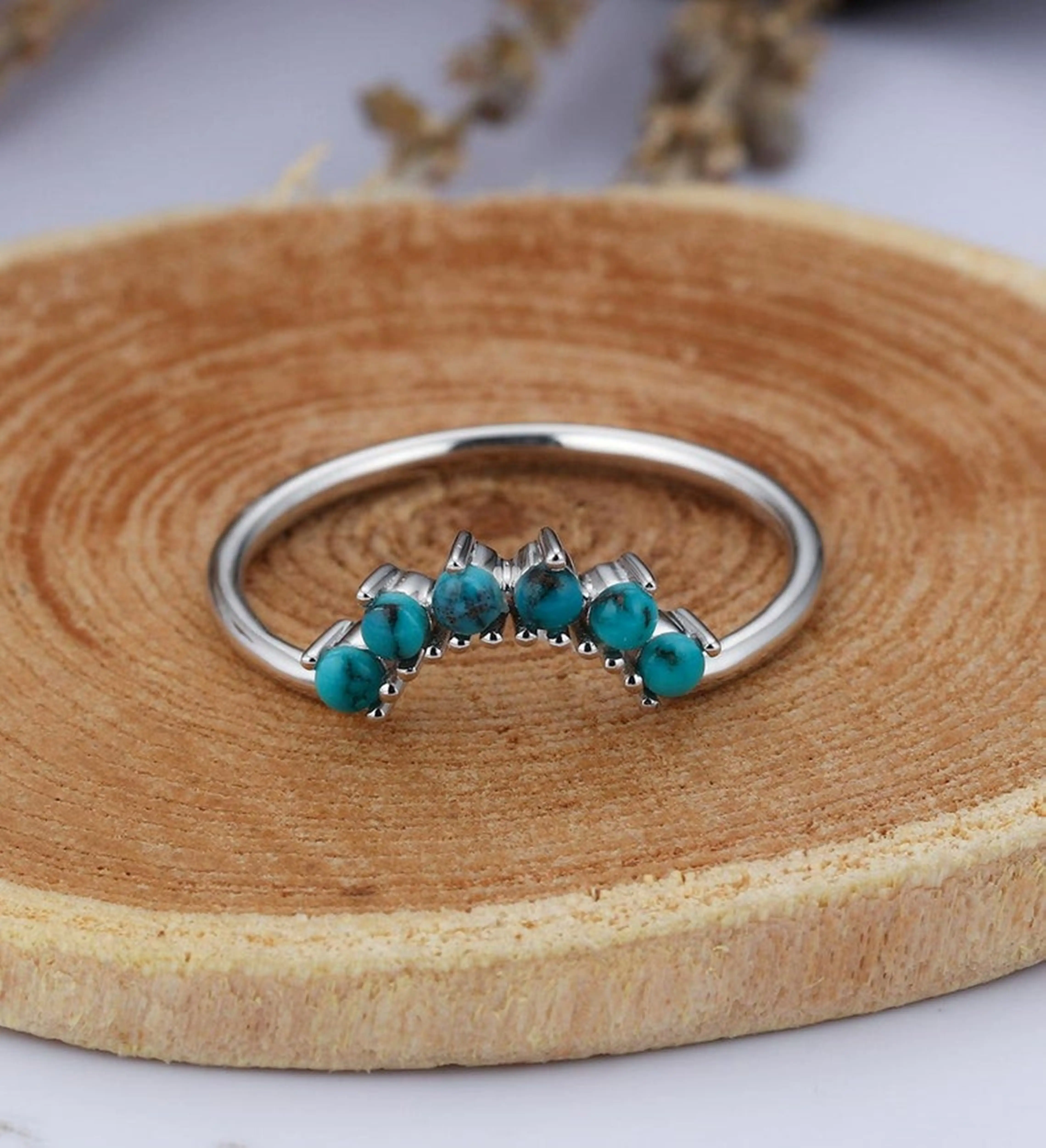 Бирюзовое обручальное кольцо 14 к розовое золото изогнутое бирюзовое половинное изящное в стиле арт-деко