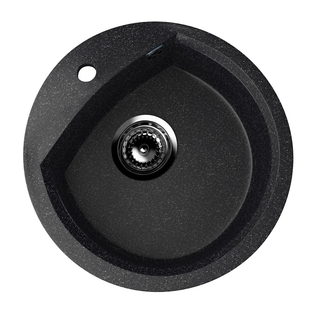 Round single basin kitchen sink ULGRAN U-407 with mixer tap hole composite stone round kitchen sink 12 colors