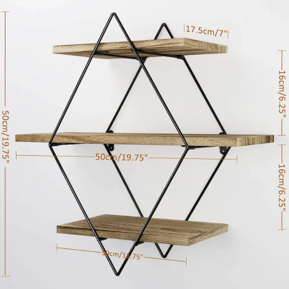 Wooden 3 Tier Wall Mounted Shelf Black Iron Natural Pine Carbonized Farmhouse Shelf for Bathroom Kitchen Wholesale Price India