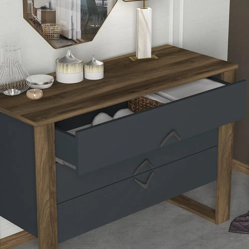 Excluisve Bumerang Wooden Bedroom Furniture Mirrored Chest of Drawers Walnut Anthracite