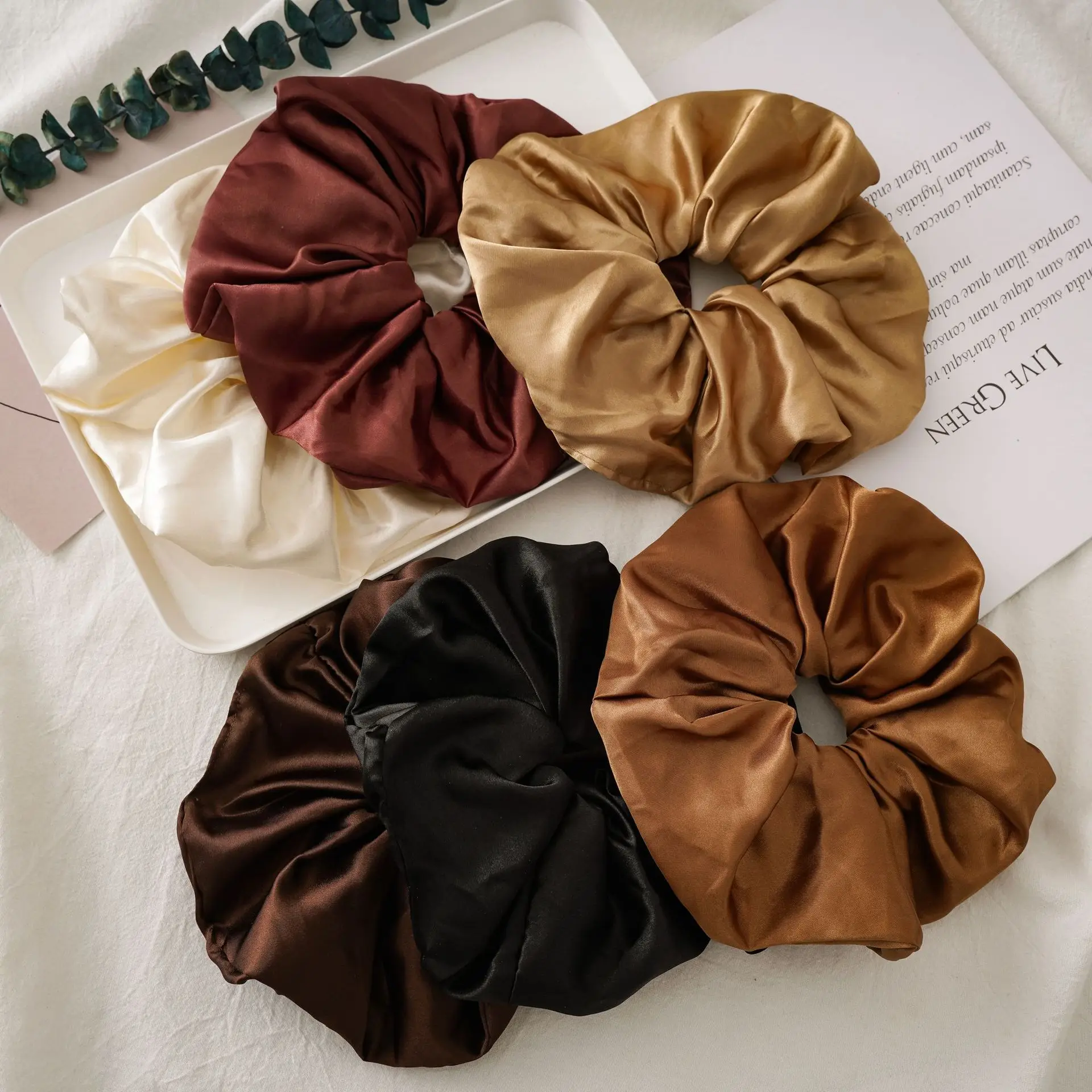 17cm Chic Black Large Scrunchies Soft Scrunchy Hair Ties Silk Satin Big Scrunchies For Hair