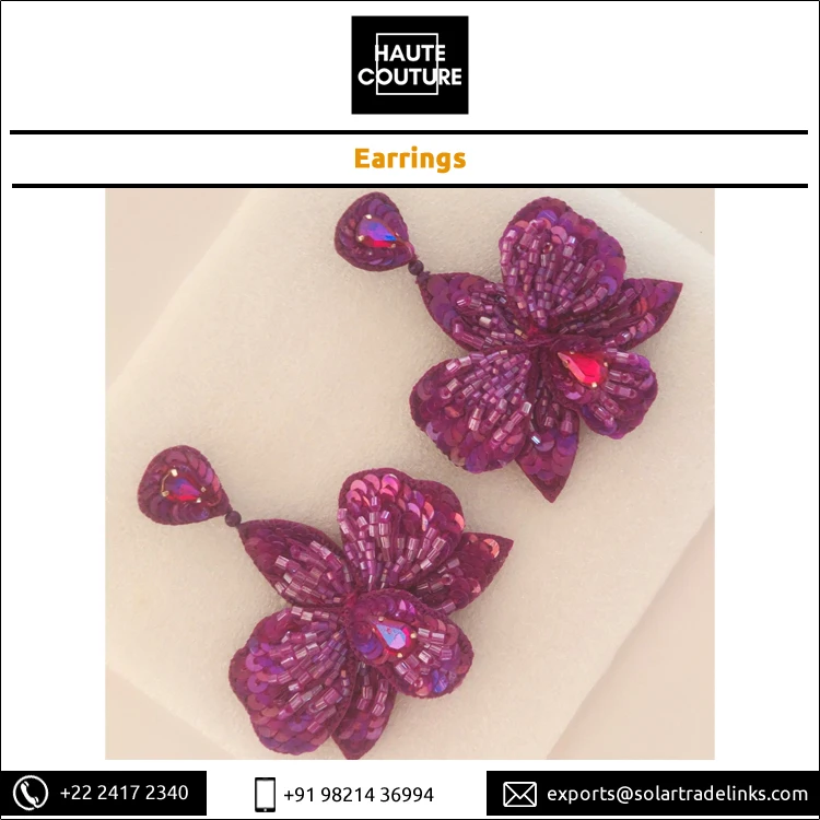 Элегантные Дизайнерские вырезанные Блестки из бисера Дана праздничная одежда ручной работы женская для девочек орхидеи фиолетовые серьги