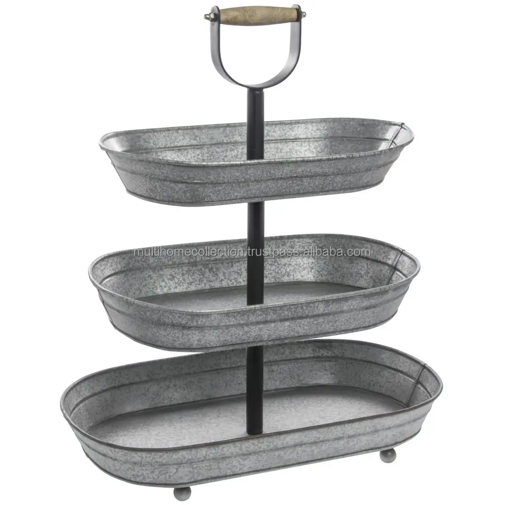 Hotel And Restaurants Dessert trays Cupcakes Stand Galvanized Metal Serving 3-Tier Stand Latest Short Rectangle Cake Trays