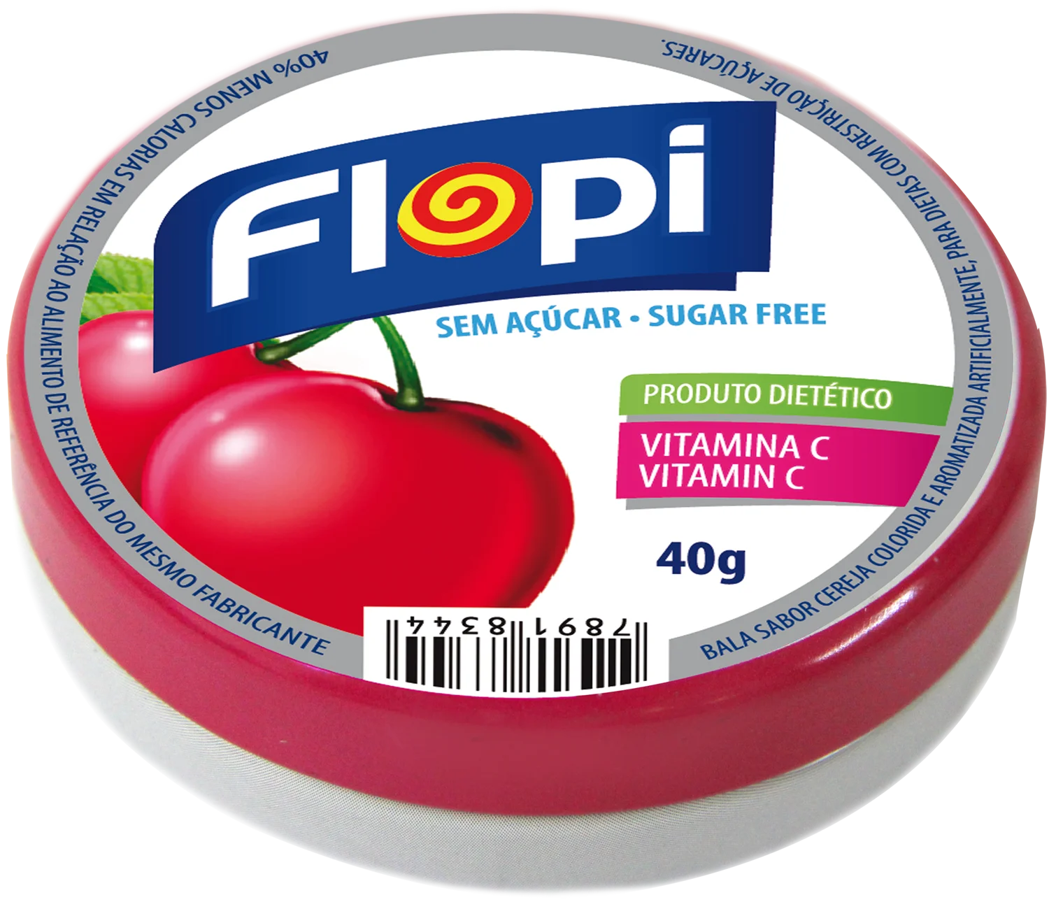 9582 - Flopi Orange, Cherry, Strawberry, Grape, Fruit Mix Sugar Free Hard Candy 40g 48x10un