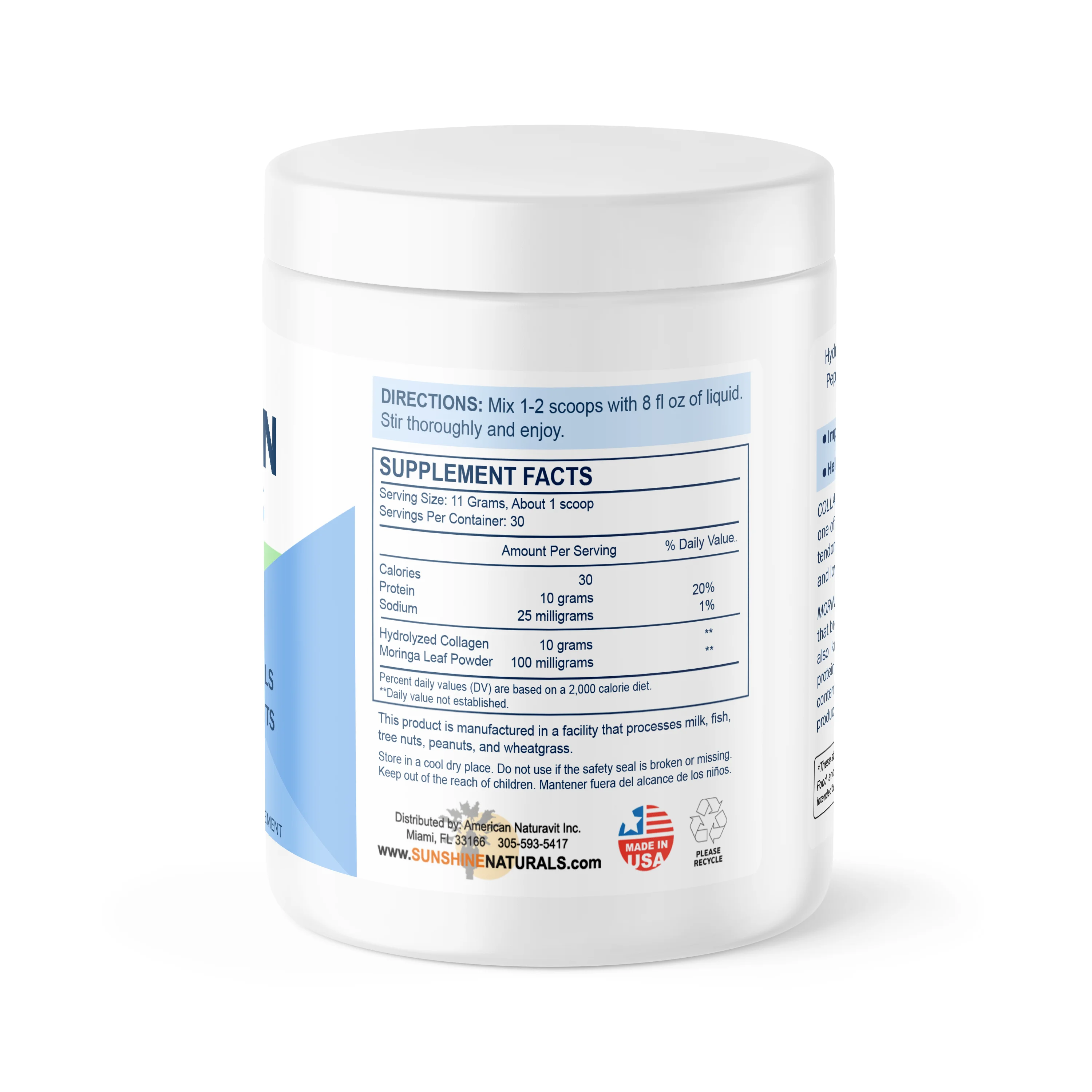 Коллагеновые пептиды Sunshine Naturals гидролизованные пищевые добавки обогащенные ароматом Моринги и яблока 12 унций