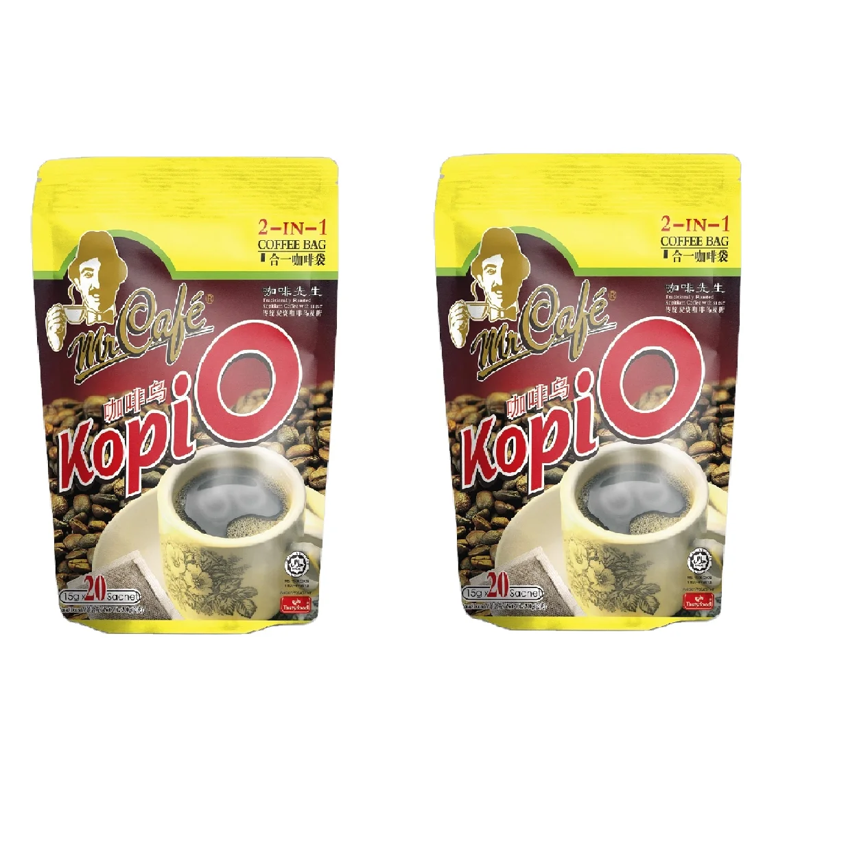 Best Selling Energize Caffeinated Mellow Breakfast Bag MR CAFE Instant Roasted Kopi O / 2 in 1 15g x 20s x 30p