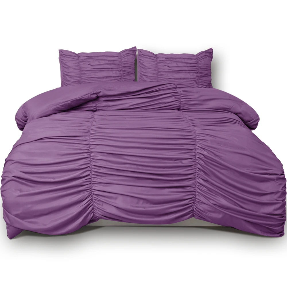 Новый стиль, доступная оптовая продажа, комплект пододеяльников из микрофибры с оборками, индивидуальный OEM ODM однотонный сиреневый цвет