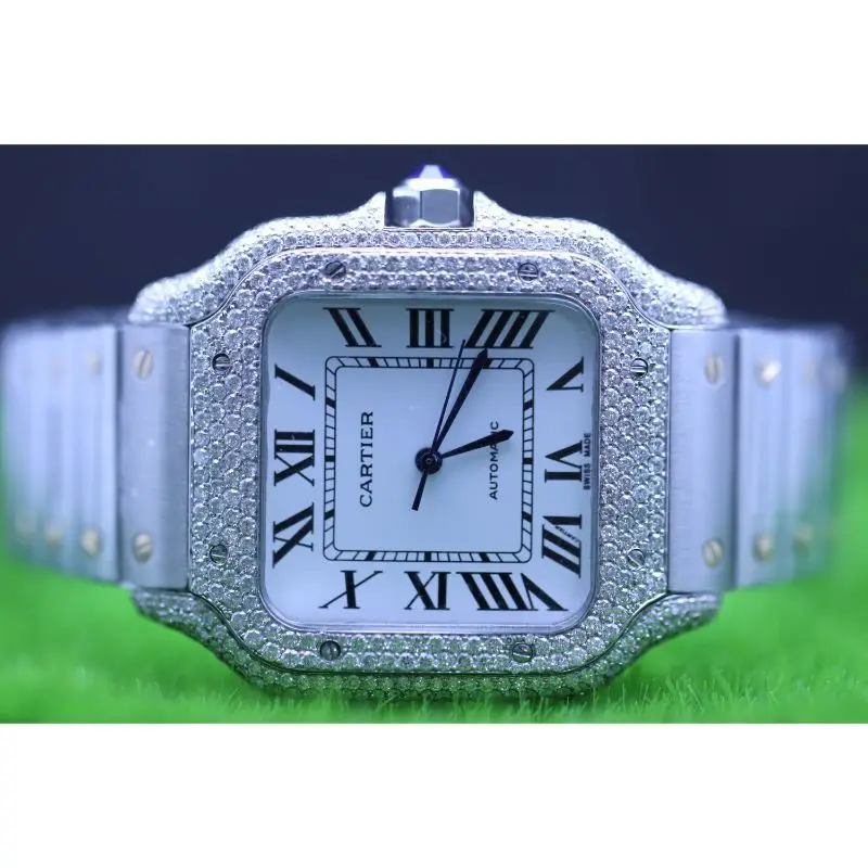 Наручные часы с бриллиантами белого/черного/серого цвета, мужские часы из нержавеющей стали с бриллиантами по производственной цене, мужское кольцо с бриллиантами