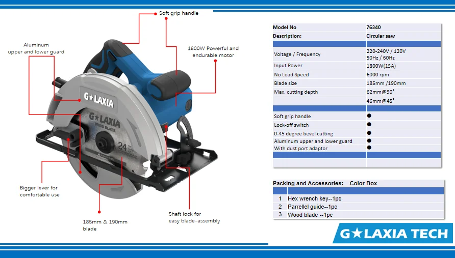 Циркулярная Пила Galaxia 76340 для резки 1500 Вт