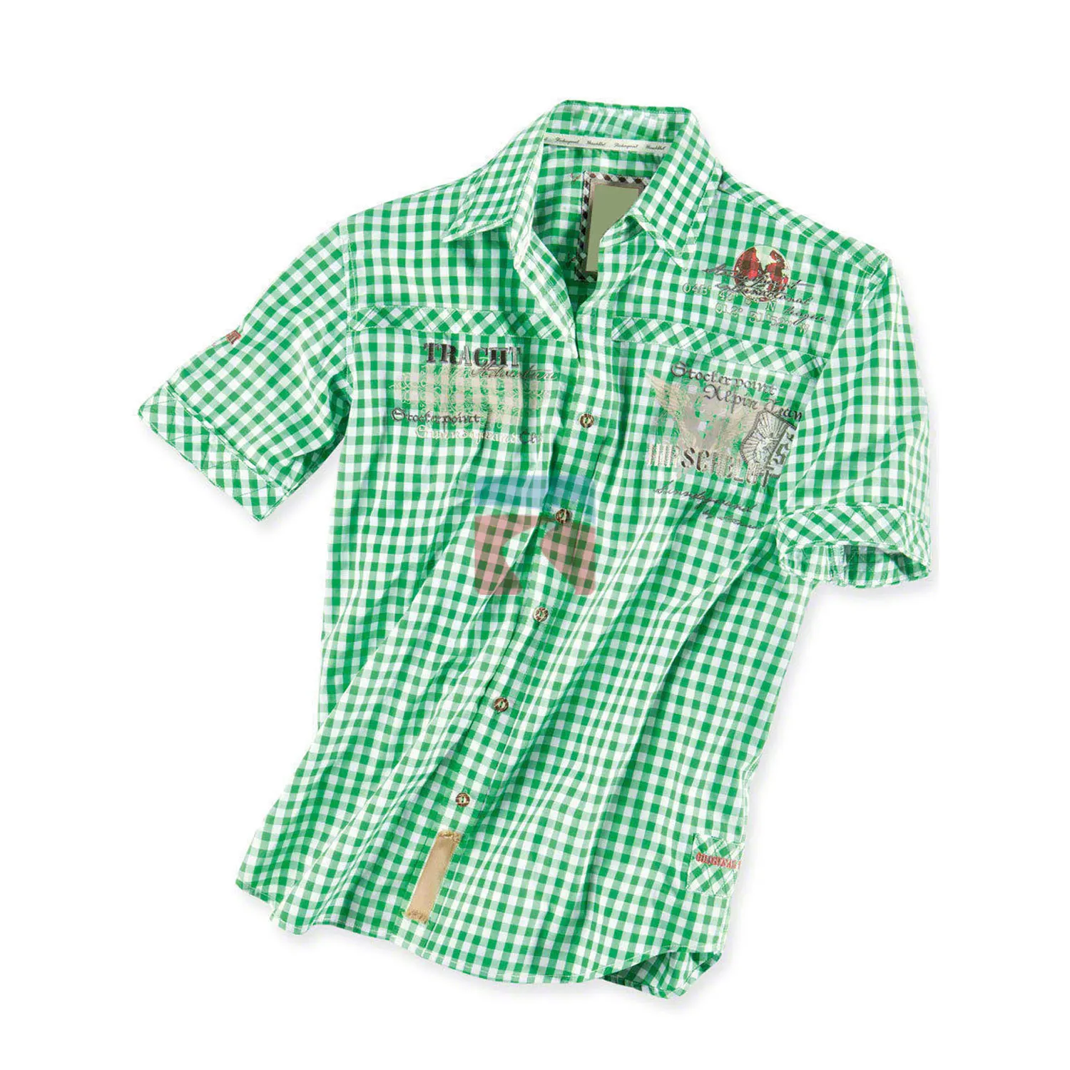 Traditional Shirt German Bavarian Oktoberfest Lederhosen Trachten Checked Shirt Dress Shirts Plaid Pattern 100% Cotton Men Stand