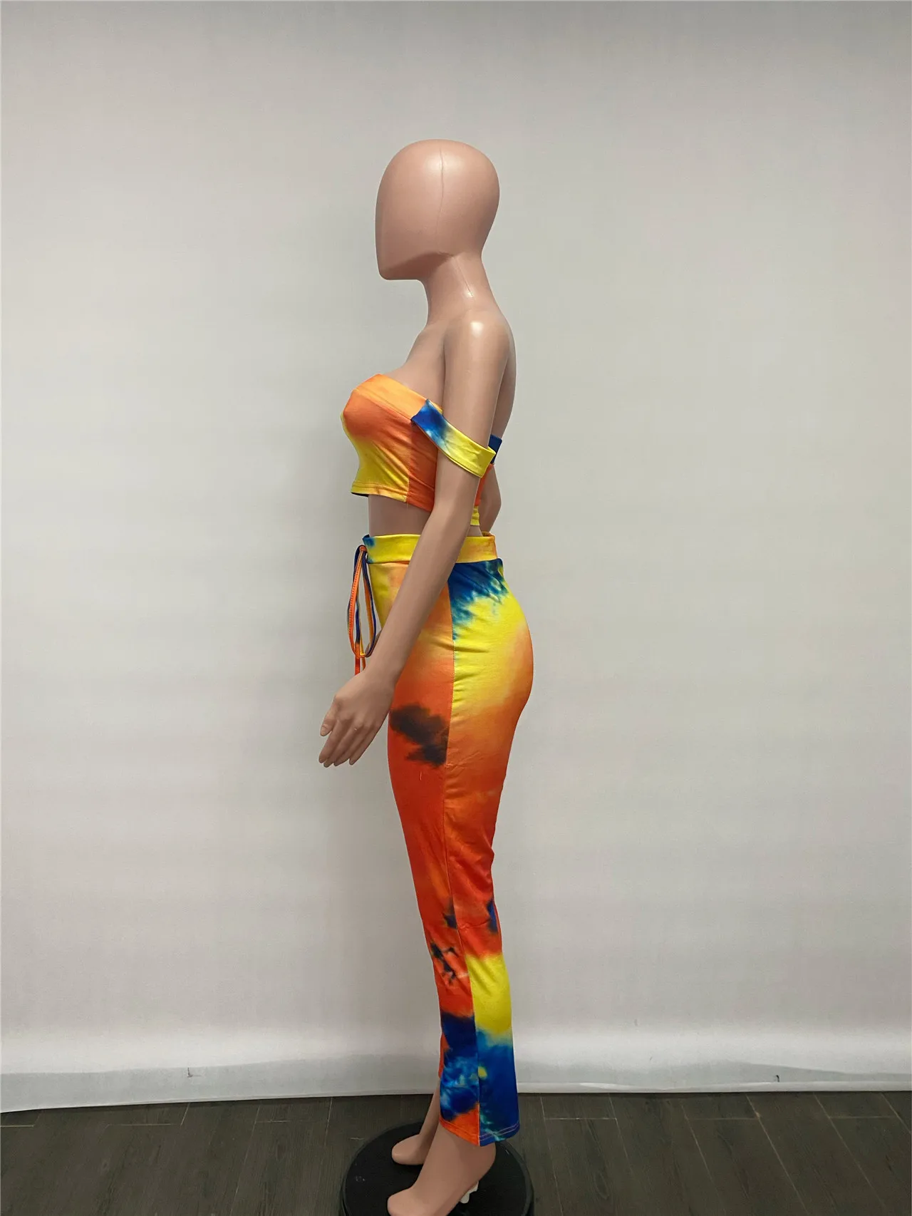 2021 Women Summer Stacked 2 Piece Set Women Stacked Slit Pants Joggers Womens Tie Dye Stacked Leggings Two Piece Outfits