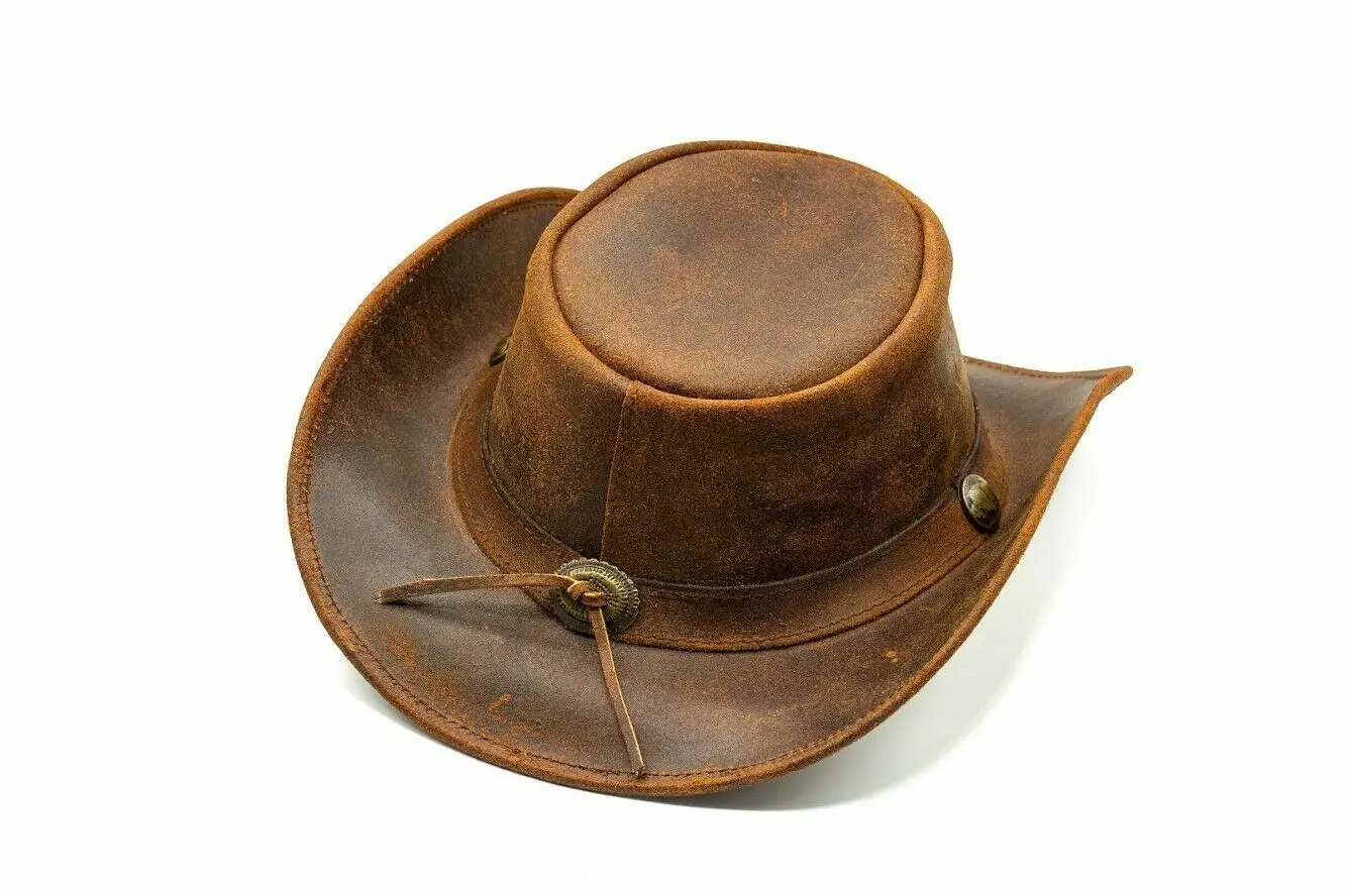 Shapeable Outback hat Style Suede Leather Cowboy Old Style hat for Men and Women Western Wide Brim Vintage