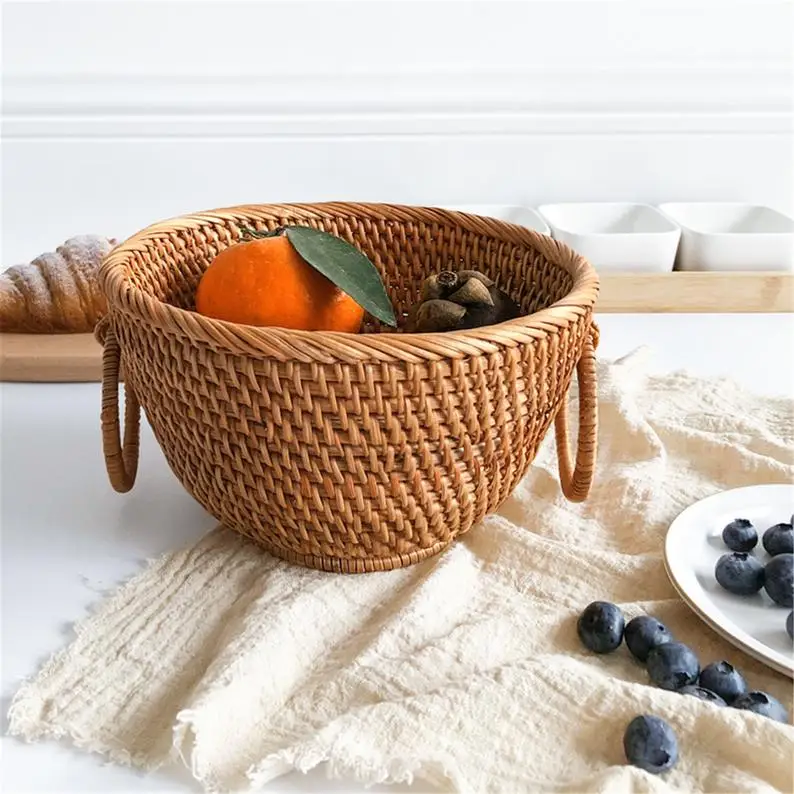 Плетеная корзина для хранения из ротанга настольный ротанговый контейнер фруктов хлеба орехов конфет ручной работы