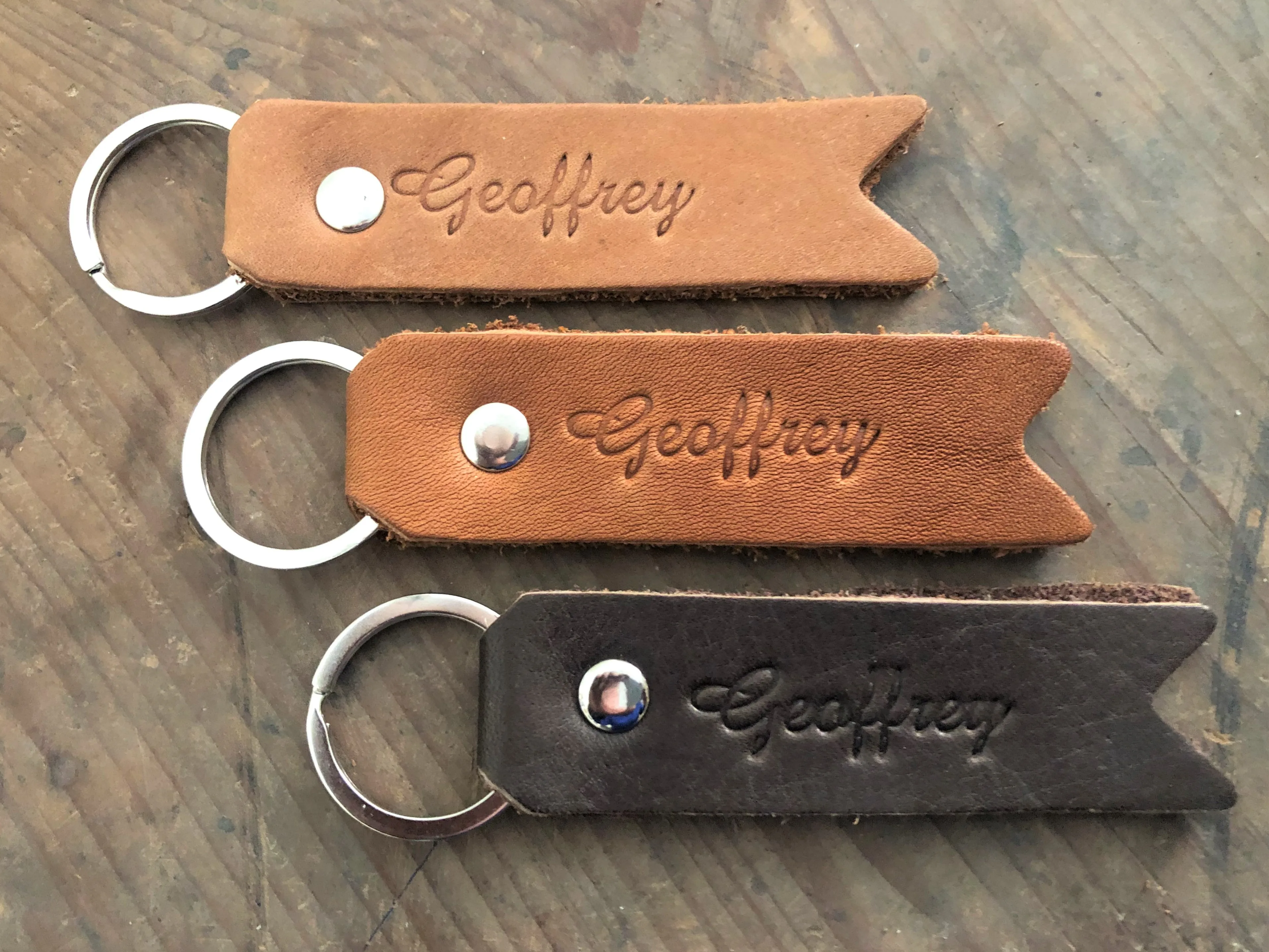 Geoffrey - Leather key chain - Customized Heat Embossing - L 9.40cm x W 2.40cm