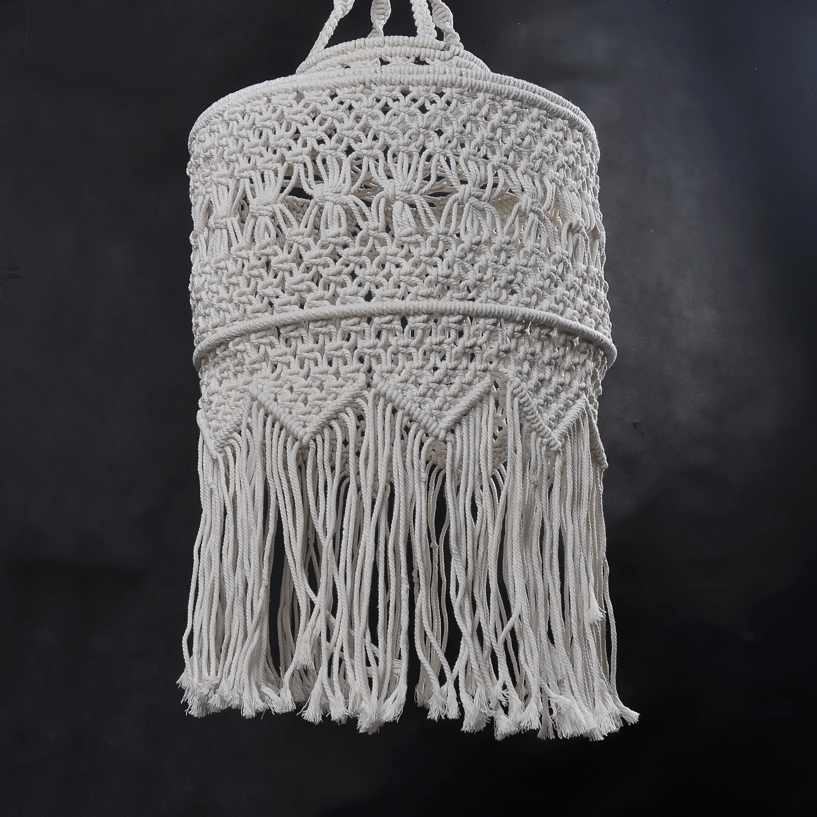 Hand Woven Macrame Lamp Shade Hanging , Macrame Rope For Home Decoration