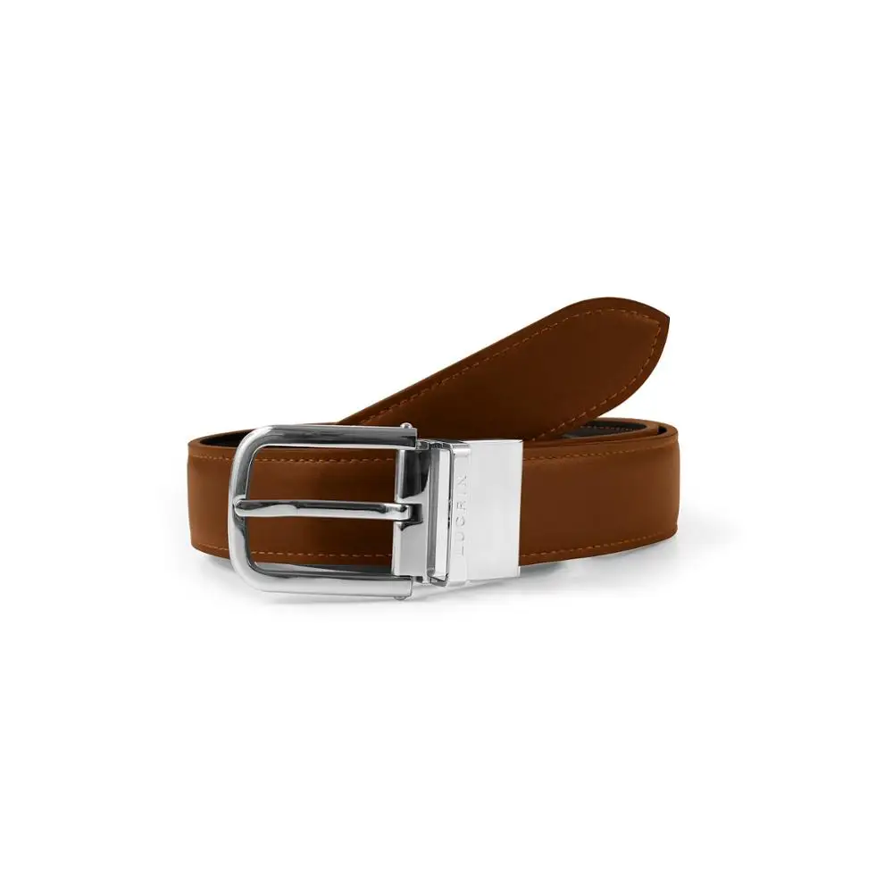 Men Reversible Classic Dress Belt Italian Top Grain Leather Black With Brown Rotating Buckle