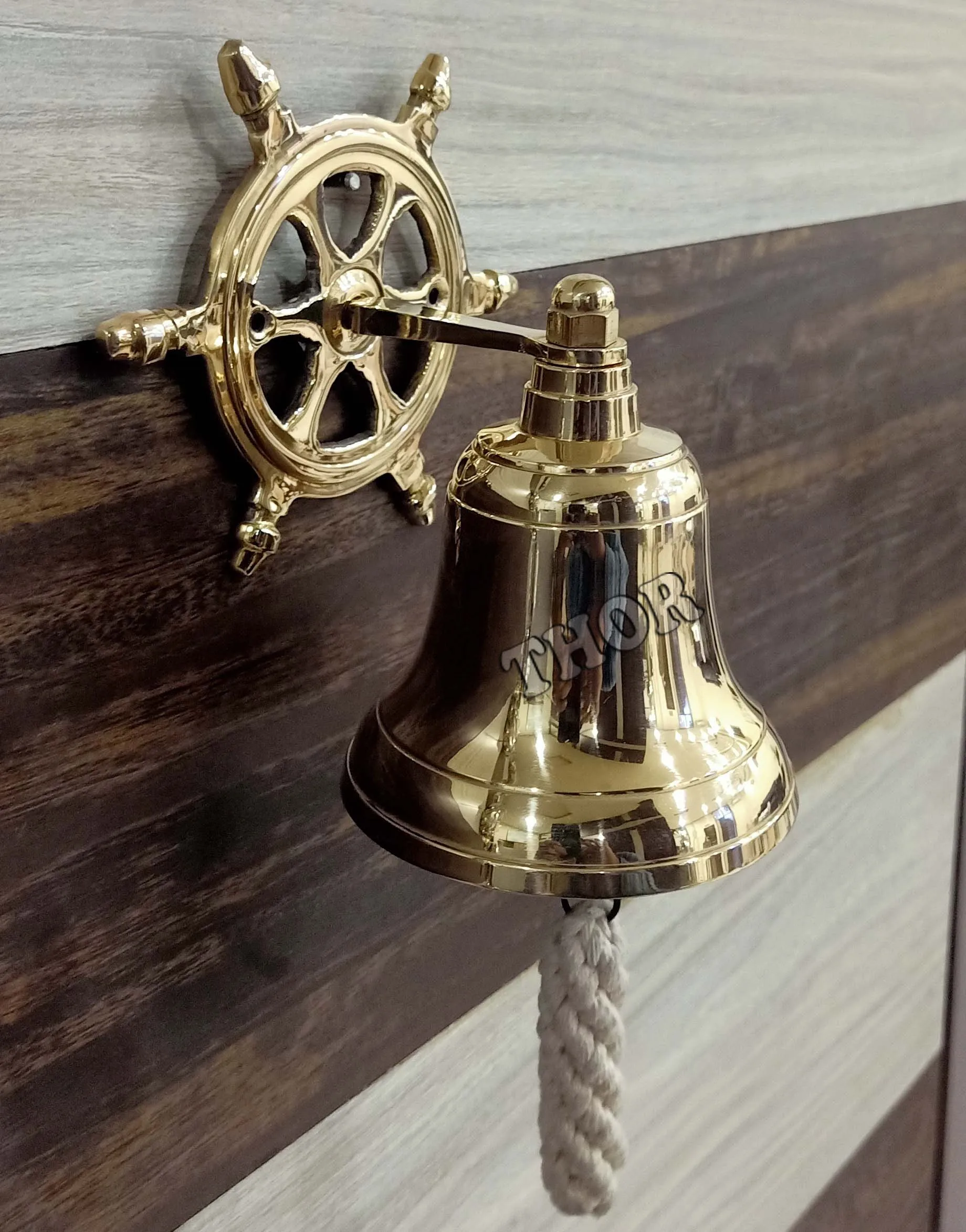 Solid Brass Heavy Bracket Ship Bell Custom Print Indoor and Outdoor Wall Mountable Clear Ring for Craft Application