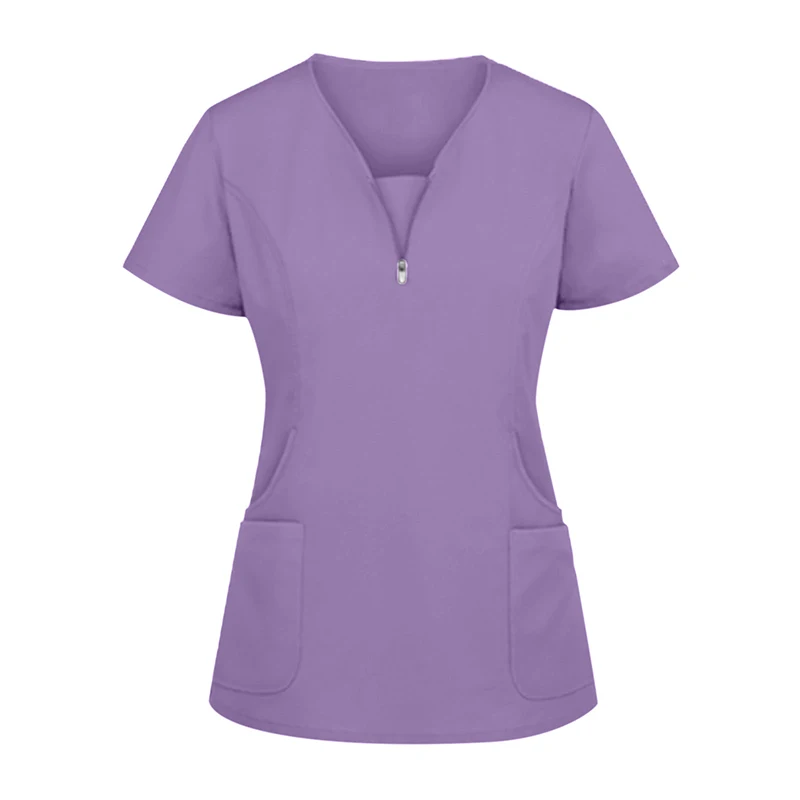 Solid Print Short Sleeve V-neck Carer Top Health Worker Scrubs Top Nursing Uniform For Male Female Dental Medical Uniform