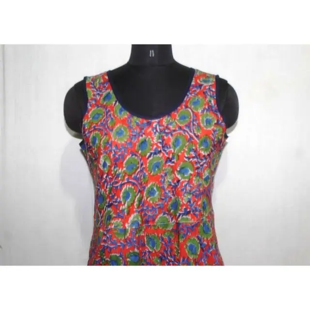 Indian block printed long cotton gown dress