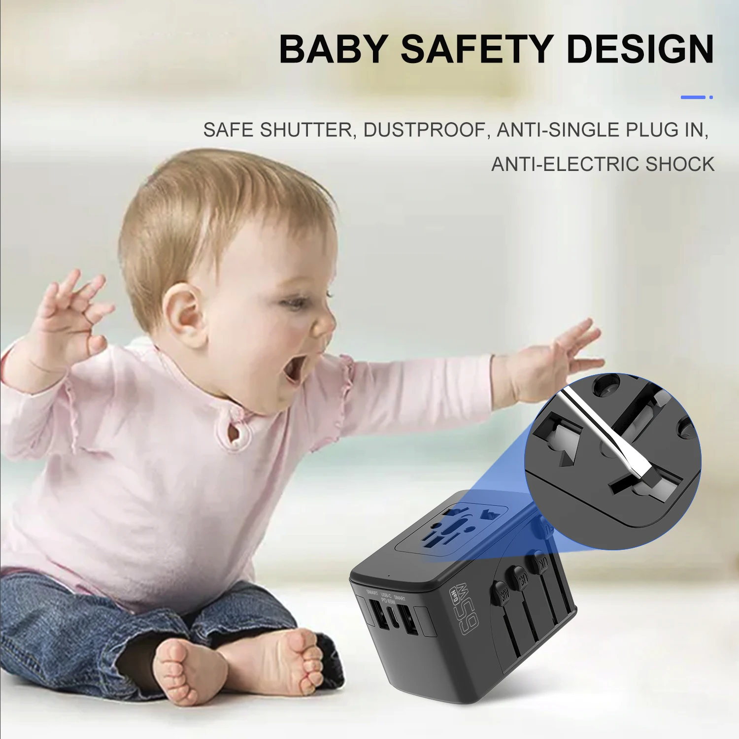 Otravel SL-200 Ган универсальные адаптеры для путешествий зарядное устройство с USB 65 Вт и USB-C порт quick charge