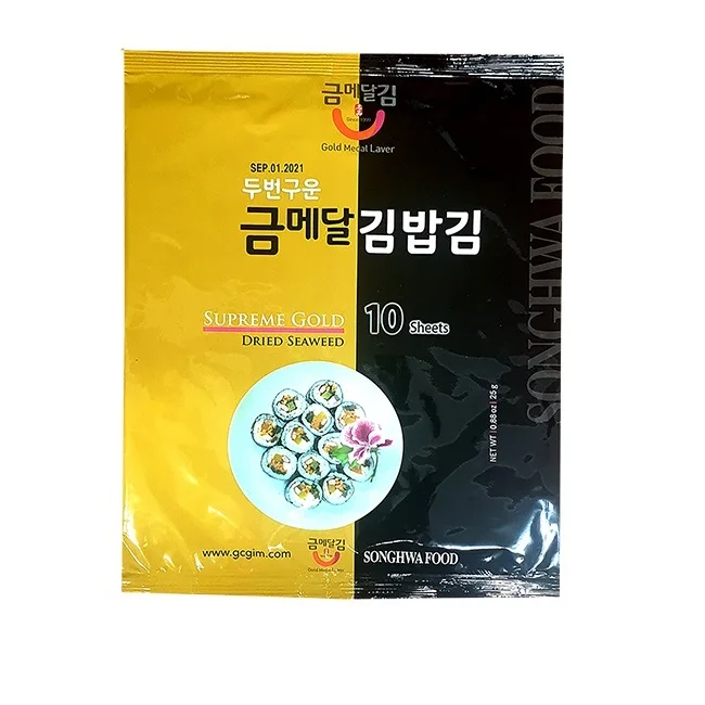 Hot Sales Korean seafood dried Twice Roasted seaweed laver Sushi Nori healthy food original 10 sheets 25g