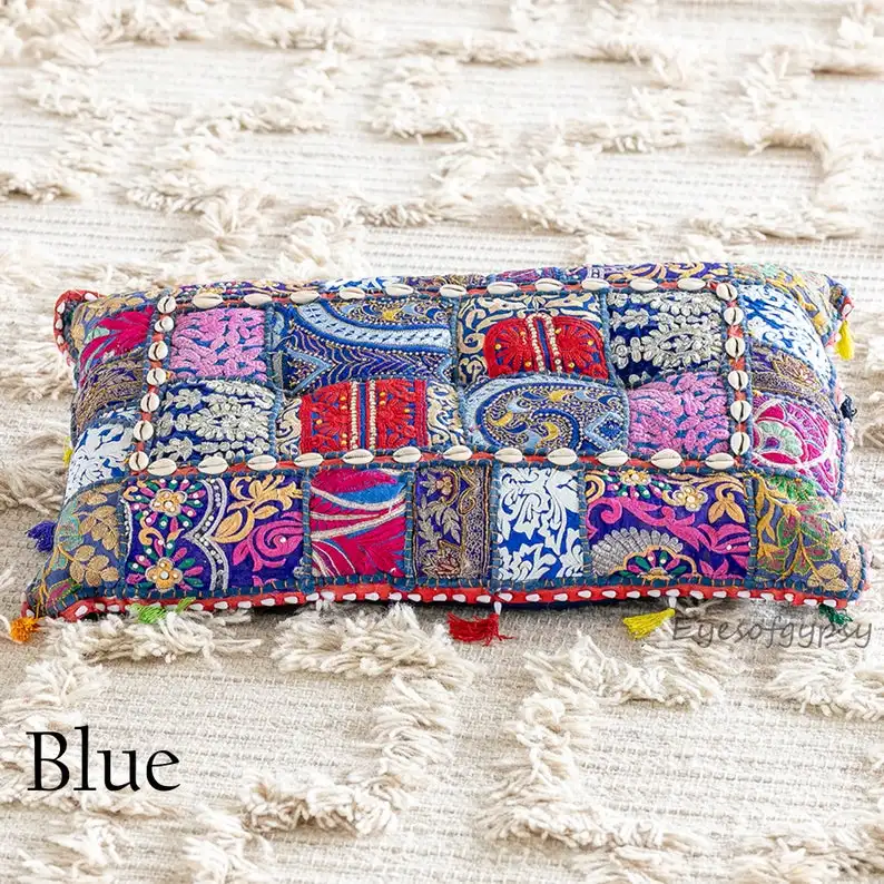 Handmade Embroidered Pillow Cover Decorative Patchwork Sofa Pillow Cover Bedding Cushion Cover Beads Work Pillow Case