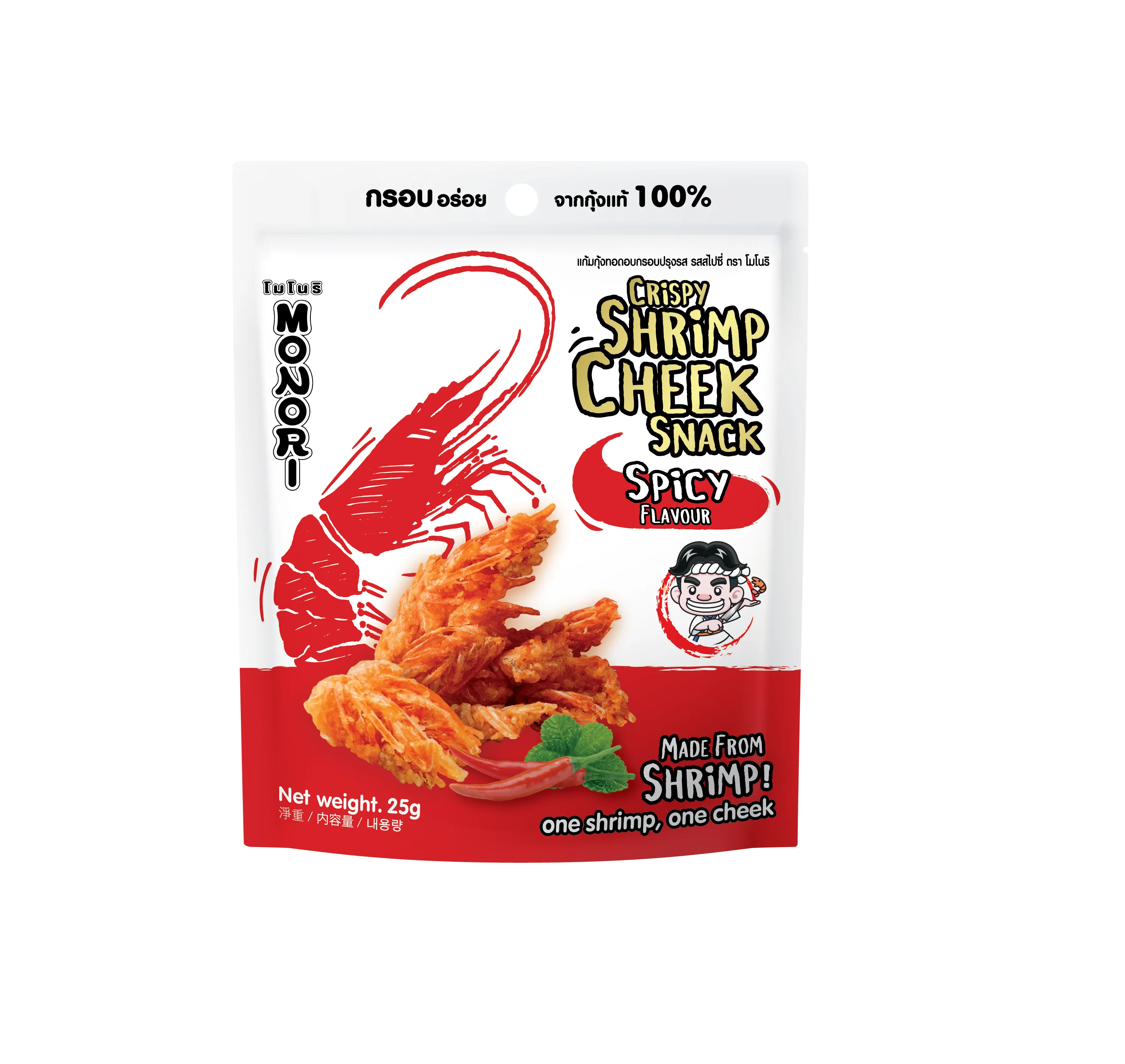 Shrimp Cheek Snack Spicy Flavor 25 g. MONORI Brand
