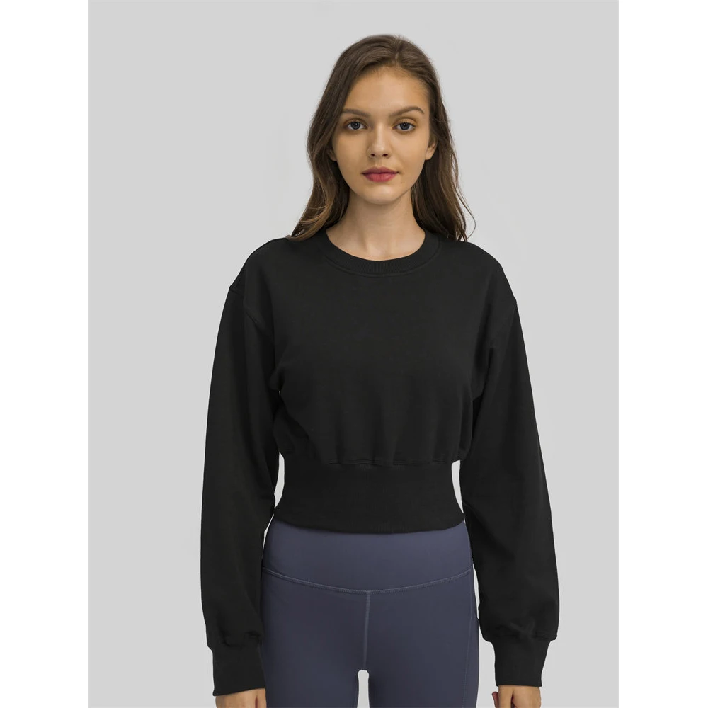 Women Loose Fit French Terry Hoodie Pullover Long Sleeves Sweatshirt Casual Crew Neck Tops Basic Workout Yoga Shirts