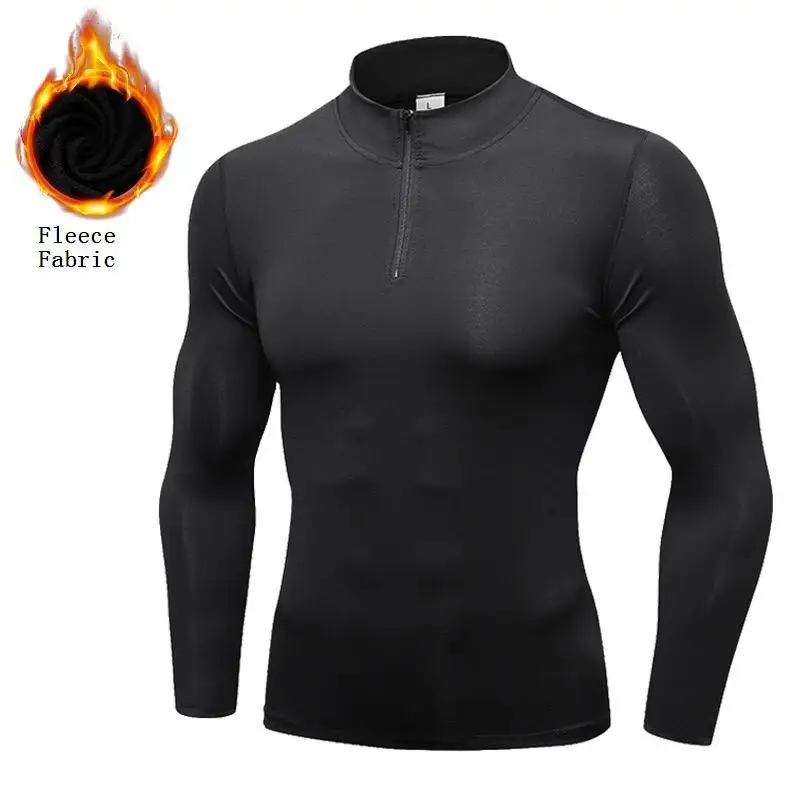 Vedo Compression Shirt Dropshipping Custom Logo Polyester Slim Fit Fleece Long Sleeve Fitness Clothing Zipper Shirt Men GYM Wear