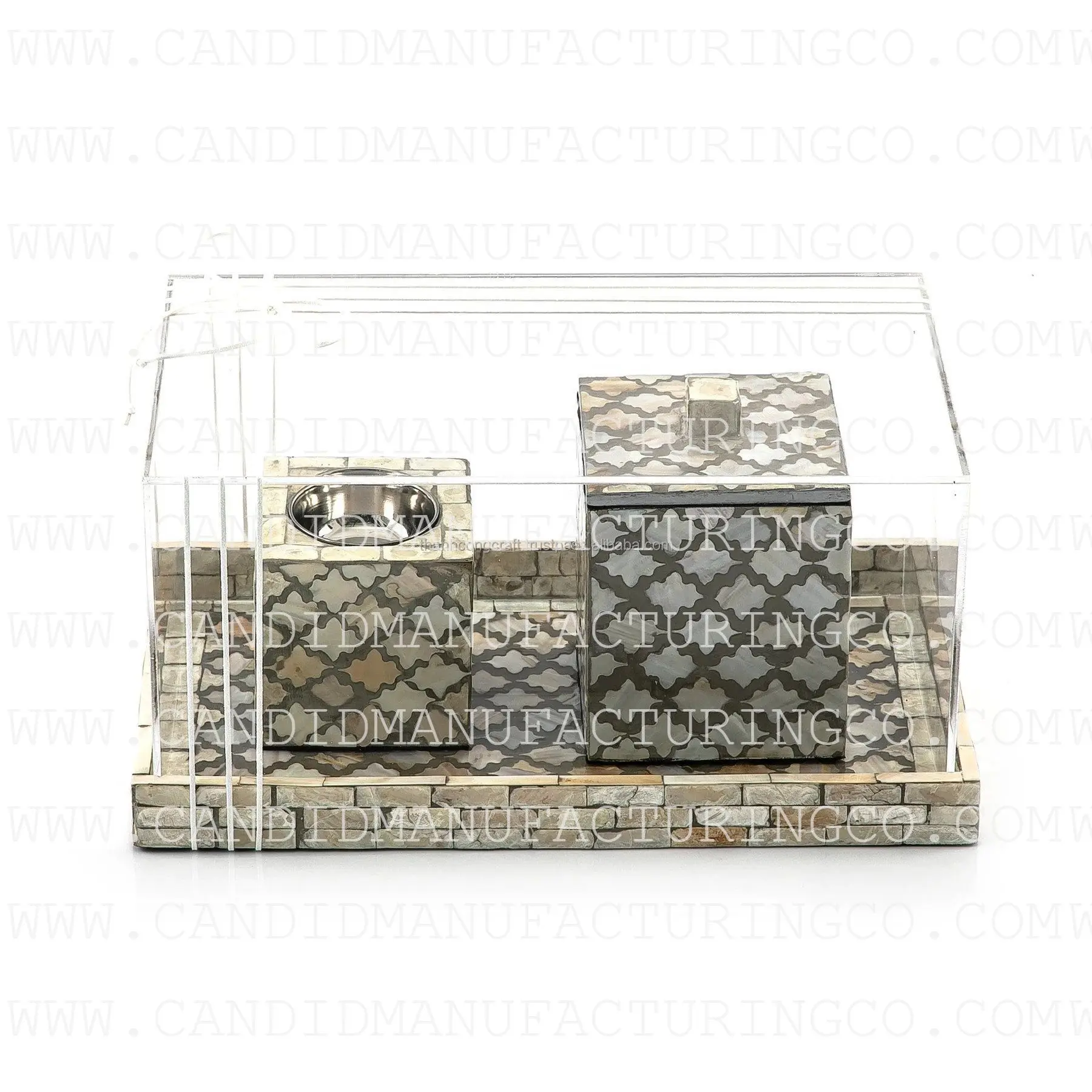 New designs 2024  Mother of Pearl Mubkhar Set Bone Inlay Tray Set With Box and Burner Incense Bakhoor Color Bone Give Away Gifts