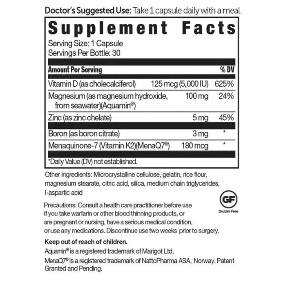 BeyonD3 5000 IU Vitamin D3 + Boron Vitamin K2 Magnesium & Zinc Immune Booster Supplement 30 Capsules