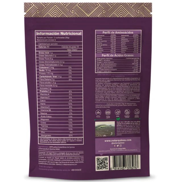 Мгновенный порошок Naturquinoa. Отличное усвоение, 86% усвоение питательных веществ и протеинов.