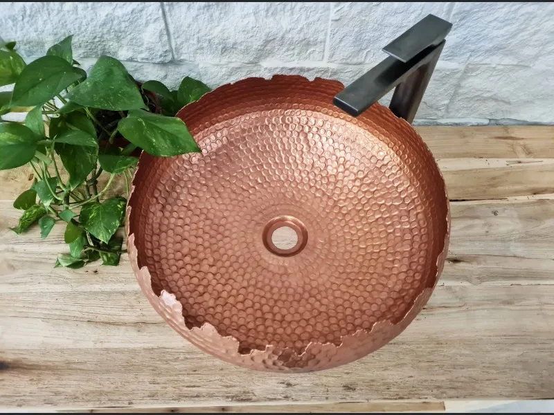 Round Copper Sink Sunset Non Gloss Hammered Kitchen Wash Basin Wash And Utensils Washer Sink Outer Mosaic Designer Sink Modern